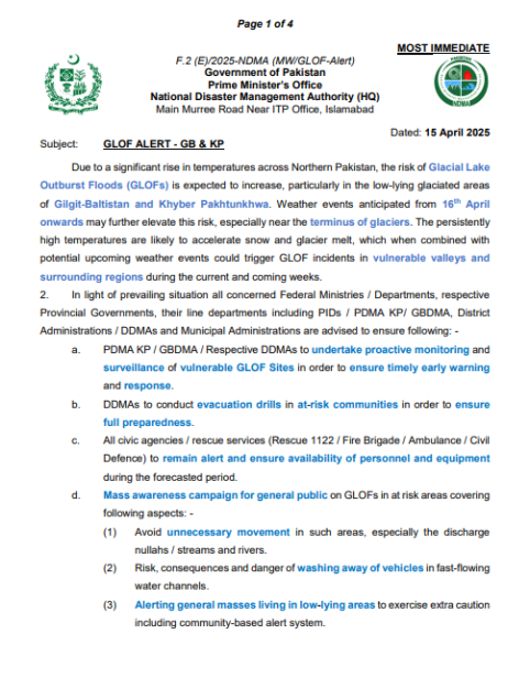 NDMA Heatwave Advisory 25th April 2025 (26th April to 1st May 2025)