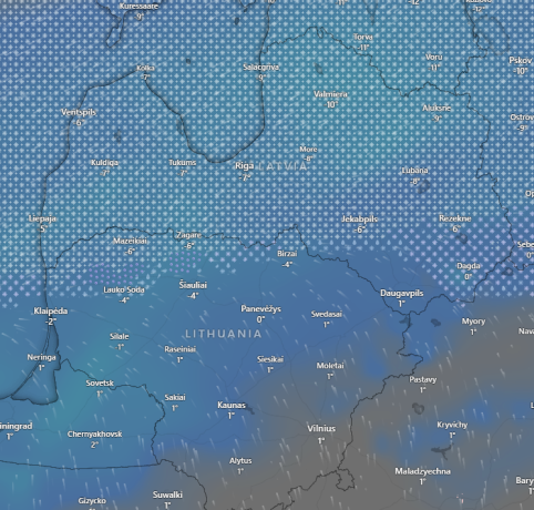 Snowfall in Lithuania and Latvia