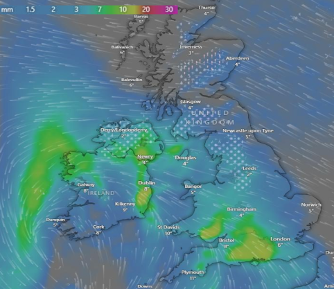 Heavy Rain and Snowfall across Ireland and United Kingdom