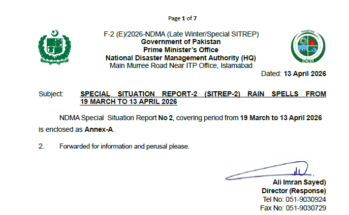 NDMA SPECIAL SITUATION REPORT-2 (SITREP-2) 13 APRIL 2026