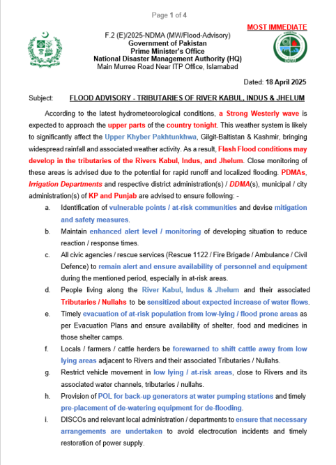 NDMA Flood Advisory