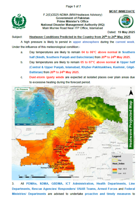NDMA Heatwave Advisory 19 May 2025 (20 to 24 May 2025)