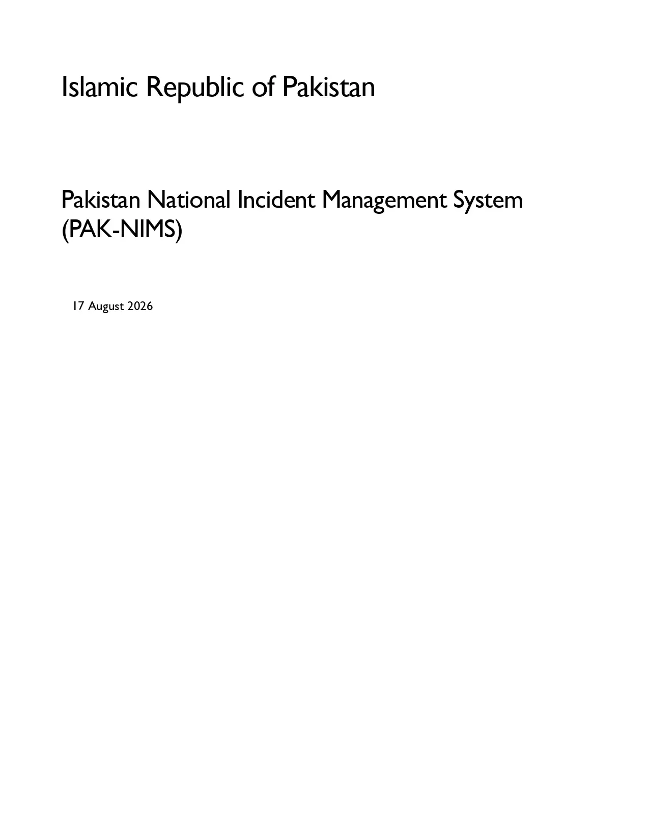 Pakistan National Incident Management System (NIMS)