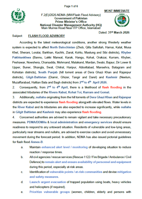 Flash Flood Advisory - 31 March 2026