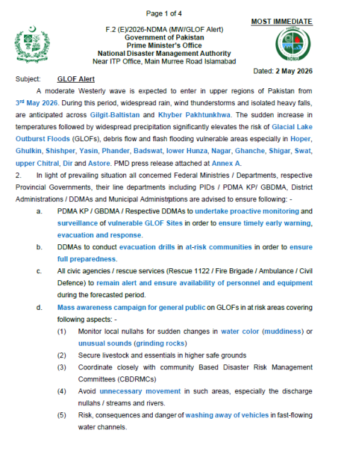GLOF Alert 2 May 2026