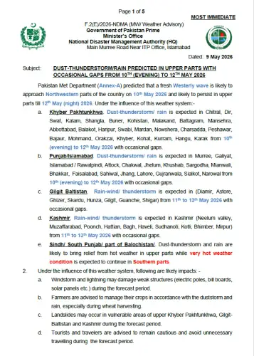 NDMA Weather Advisory - 09 May 2026