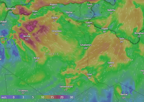 Strong winds in Northern Africa